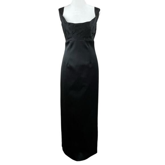 Bebe Moda Black Satin Sleeveless Twist Strap Square Neck Floor Length Gown XS/6 - Picture 1 of 13